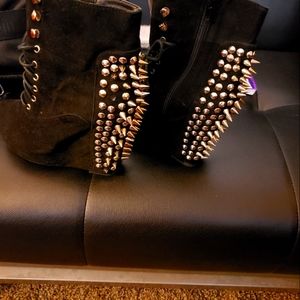 Boots: Suede wedge heels(w/silver spikes('J. Campbell style'!)* Very good cond!
